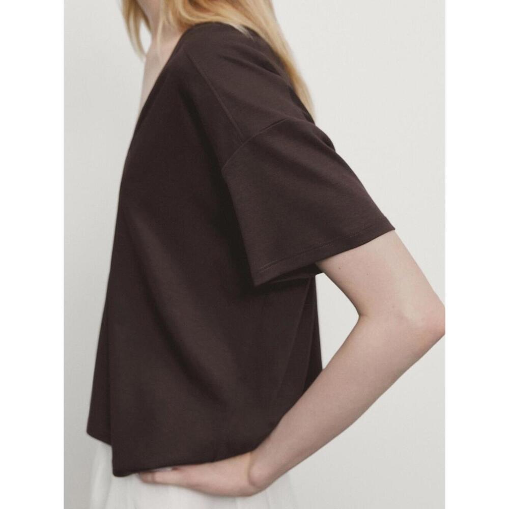 Massimo Dutti Dark Brown Boxy V‑Neck Tank Top